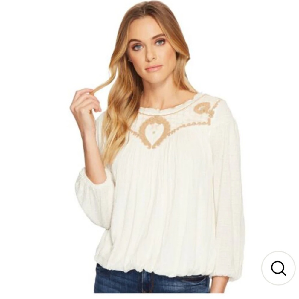 Free People Begonia Tee Embroidered Blouse Top
